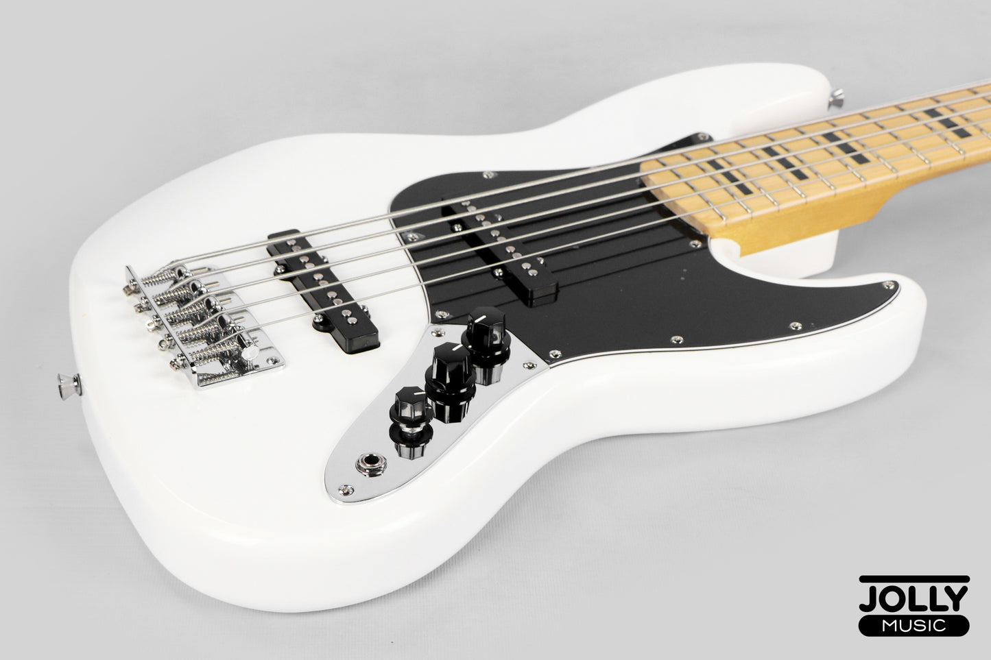 JCraft JB-1 J-Offset 5-String Bass Guitar with Gigbag - White