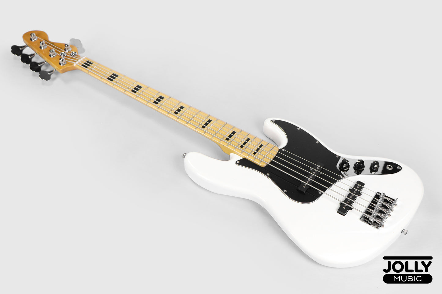 JCraft JB-1 J-Offset 5-String Bass Guitar with Gigbag - White