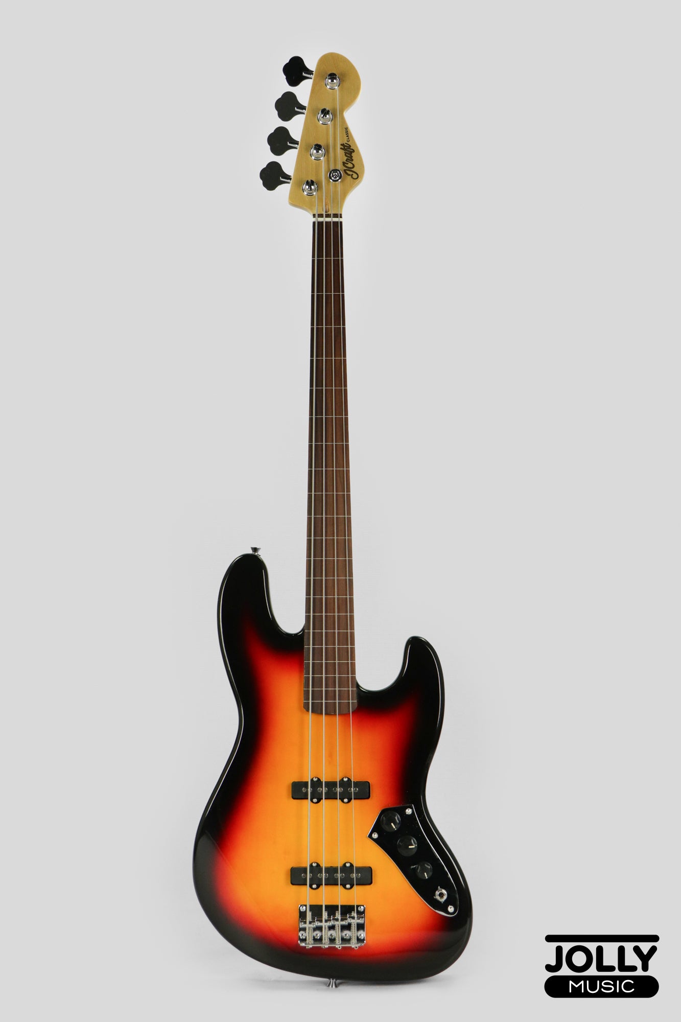 JCraft JB-1 J-Offset 4-String FRETLESS Bass Guitar - Sunburst