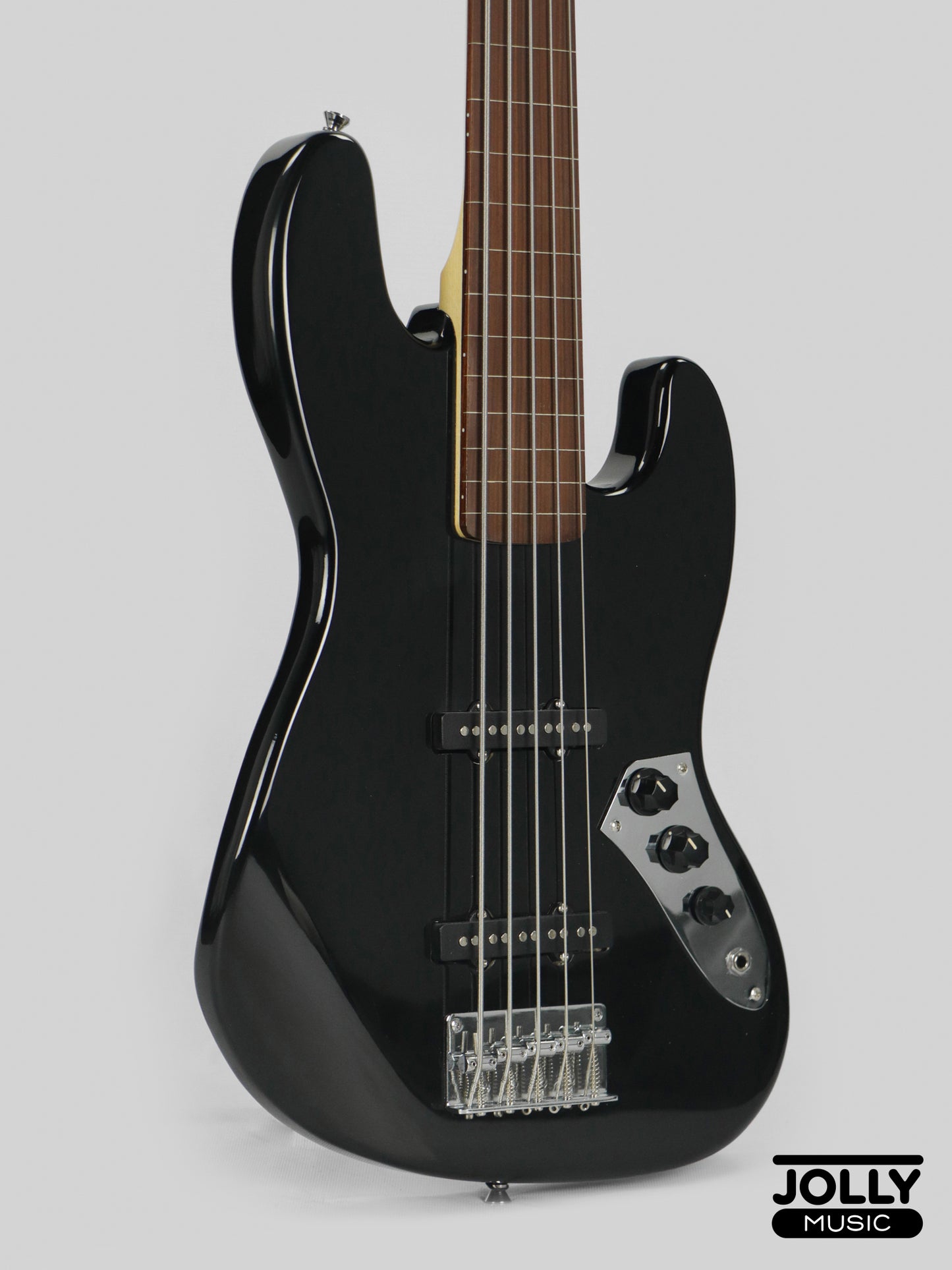 JCraft JB-1 J-Offset 5-String FRETLESS Bass Guitar - Black
