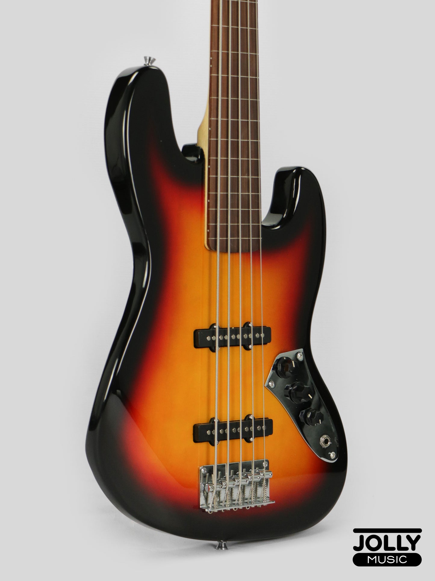 JCraft JB-1 J-Offset 5-String FRETLESS Bass Guitar - Sunburst
