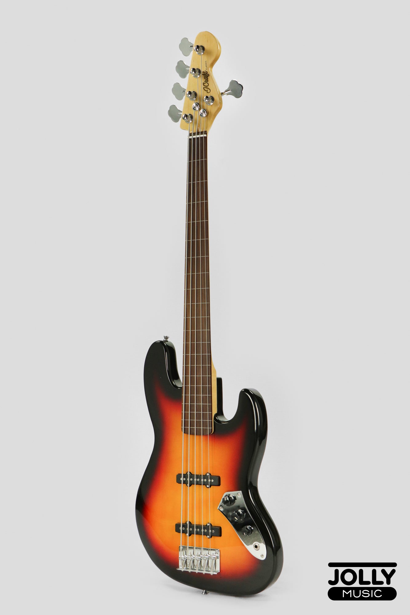 JCraft JB-1 J-Offset 5-String FRETLESS Bass Guitar - Sunburst