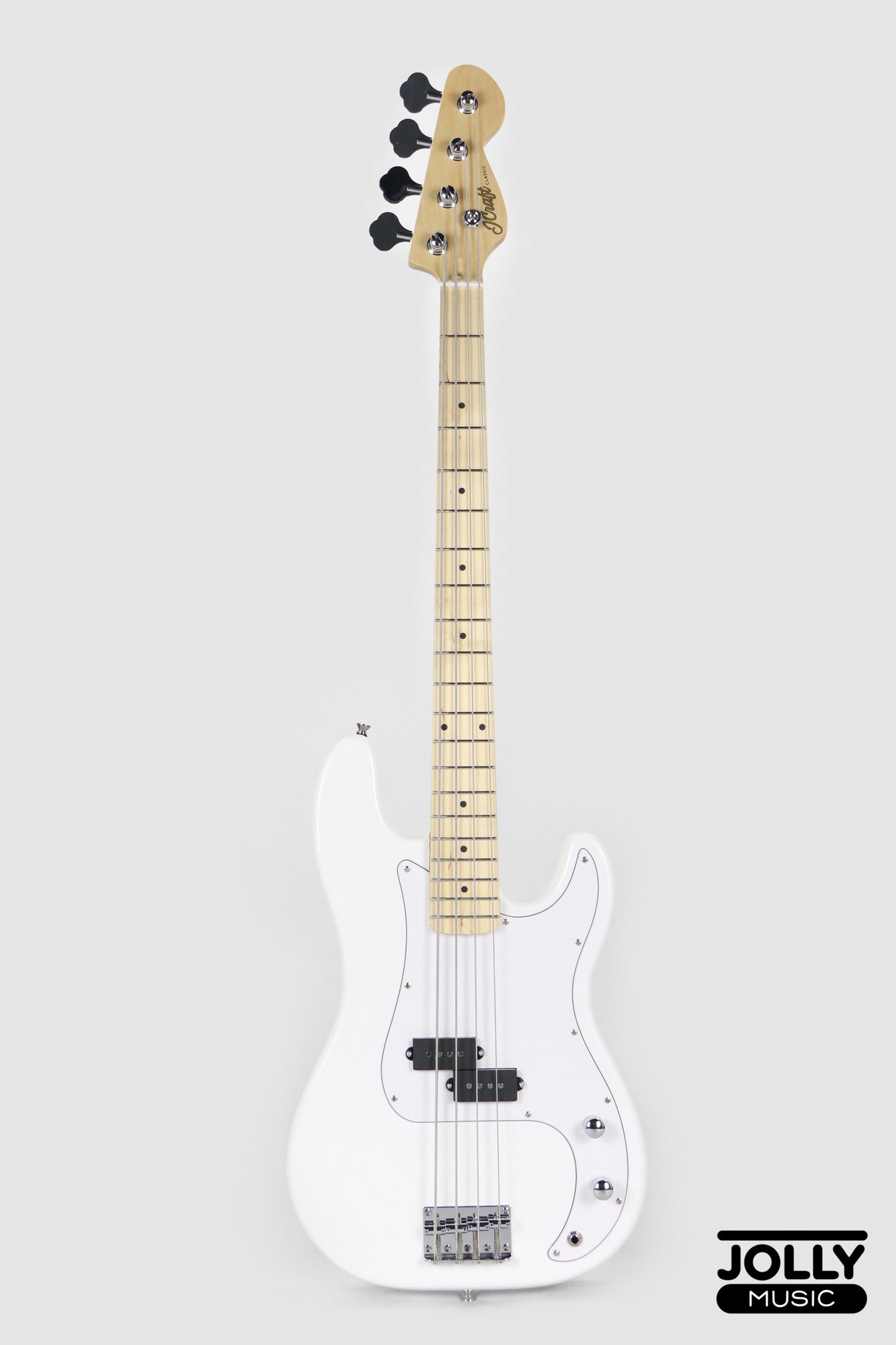 JCraft PB-1 4-String Electric Bass Guitar with Gigbag - Triple White