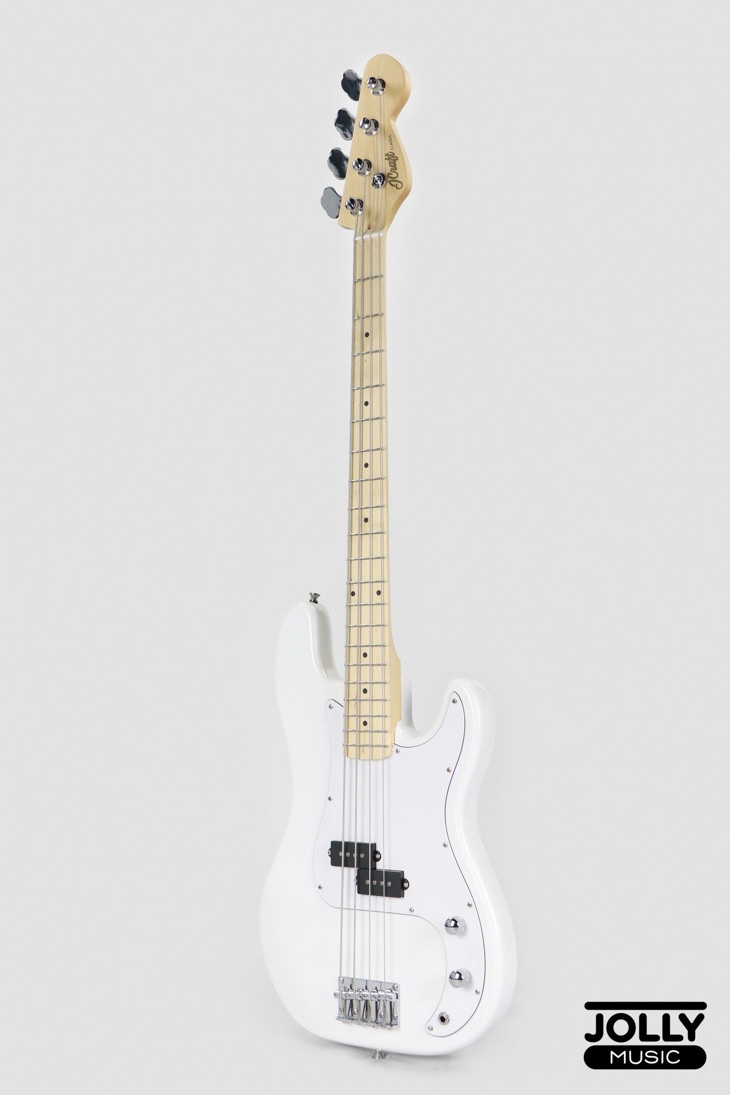 JCraft PB-1 4-String Electric Bass Guitar with Gigbag - Triple White