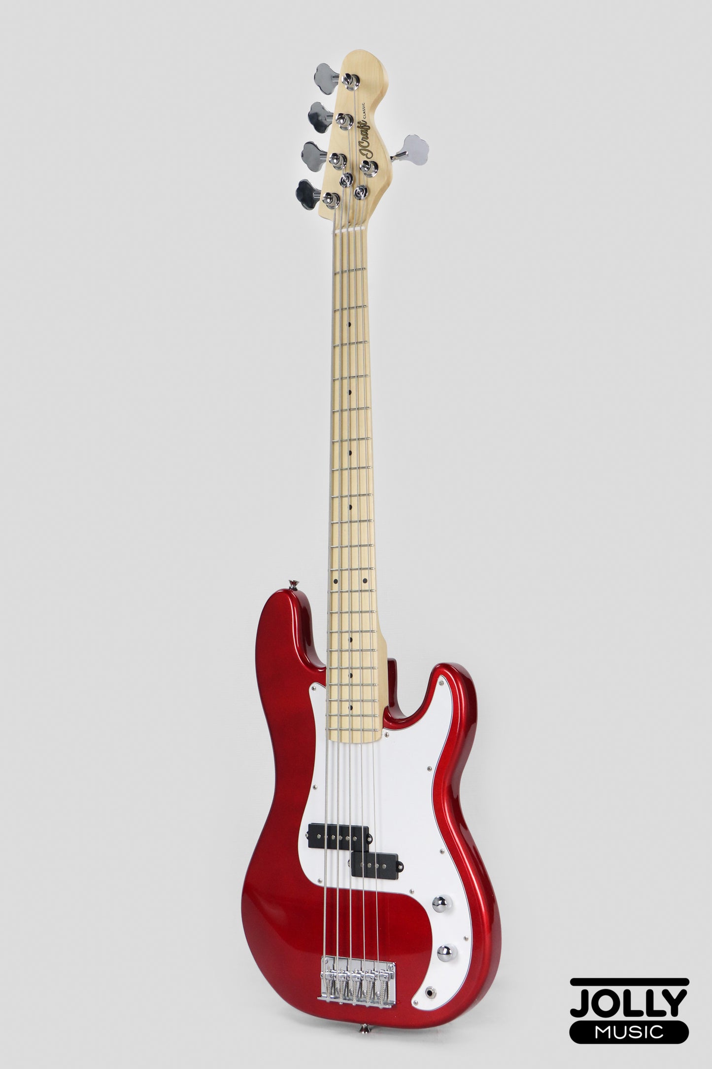 JCraft PB-1 5-String Electric Bass Guitar with Gigbag - Metallic Red