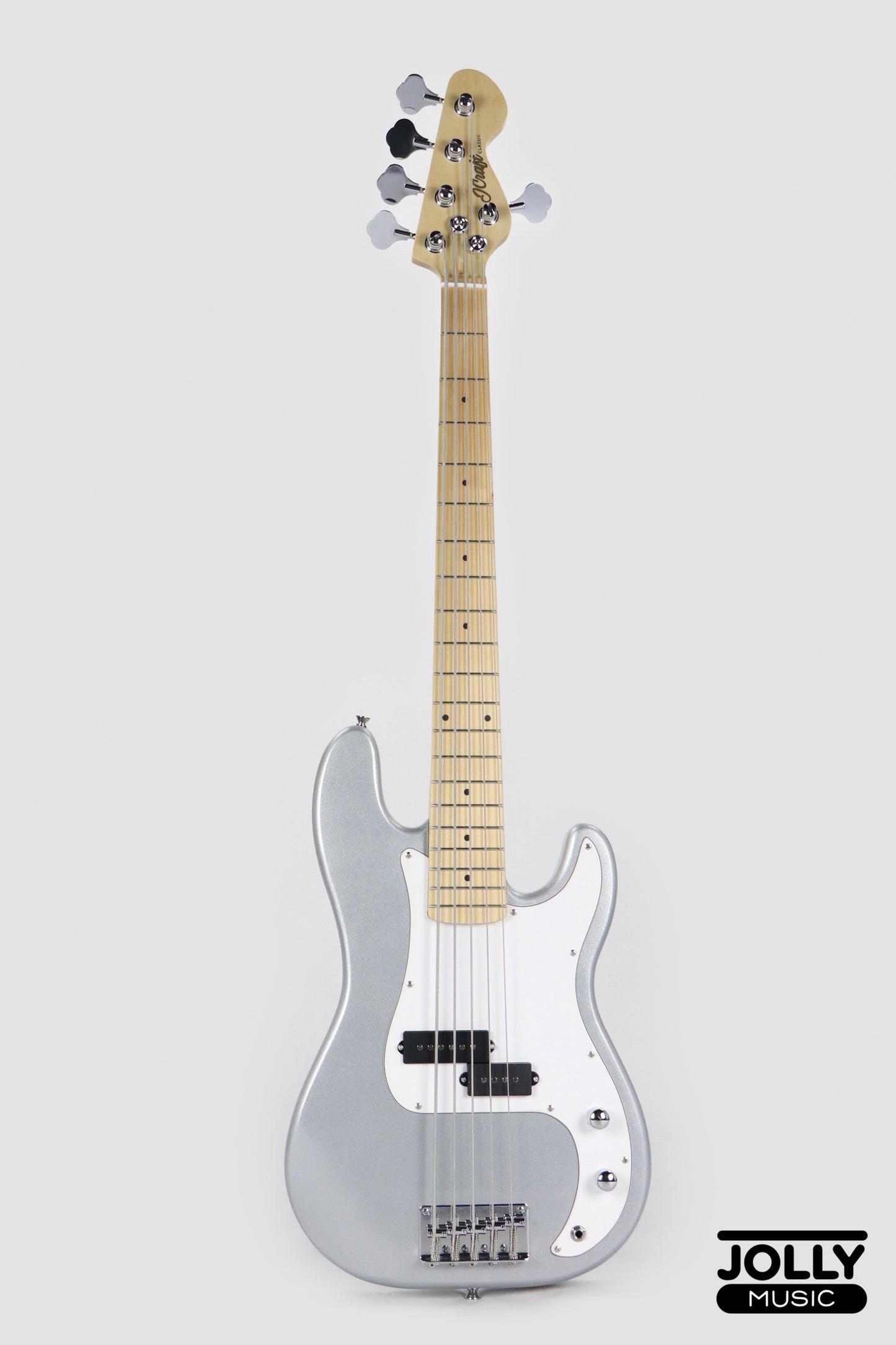 JCraft PB-1 5-String Electric Bass Guitar with Gigbag - Silver Sky