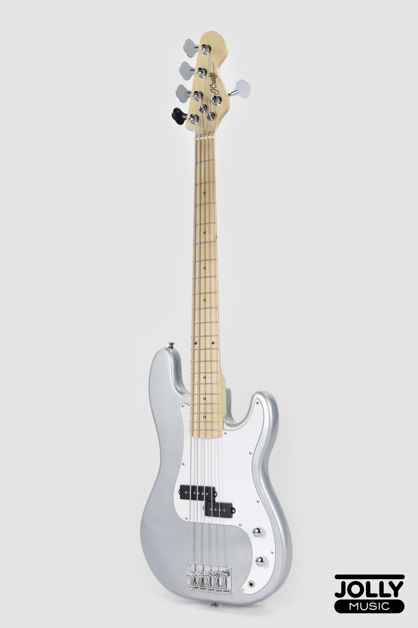 JCraft PB-1 5-String Electric Bass Guitar with Gigbag - Silver Sky