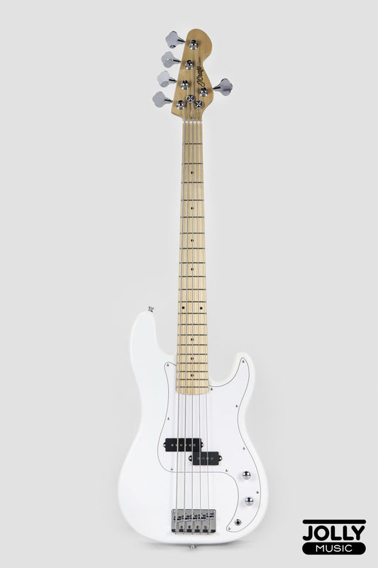 JCraft PB-1 5-String Electric Bass Guitar with Gigbag - Triple White