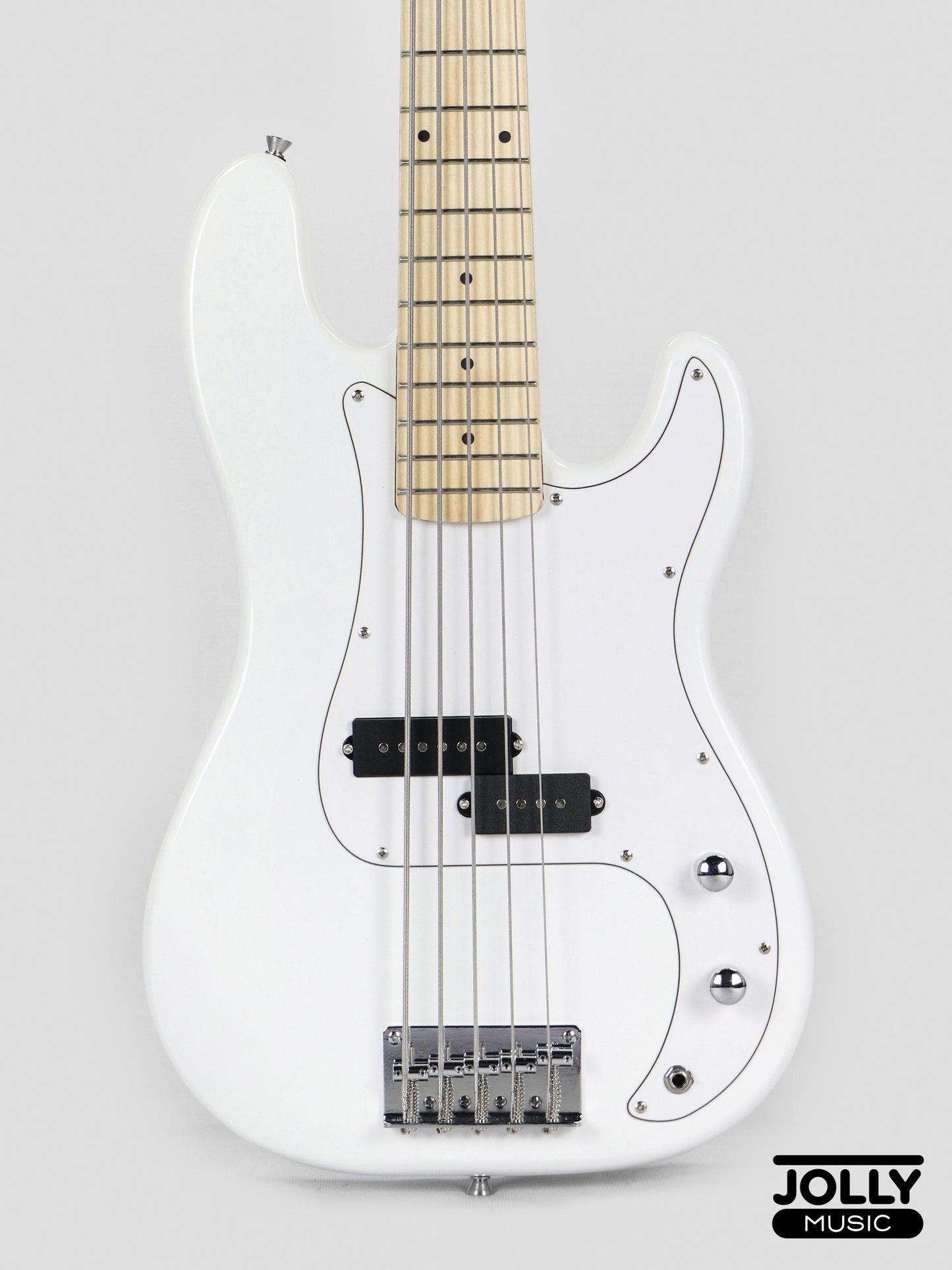 JCraft PB-1 5-String Electric Bass Guitar with Gigbag - Triple White