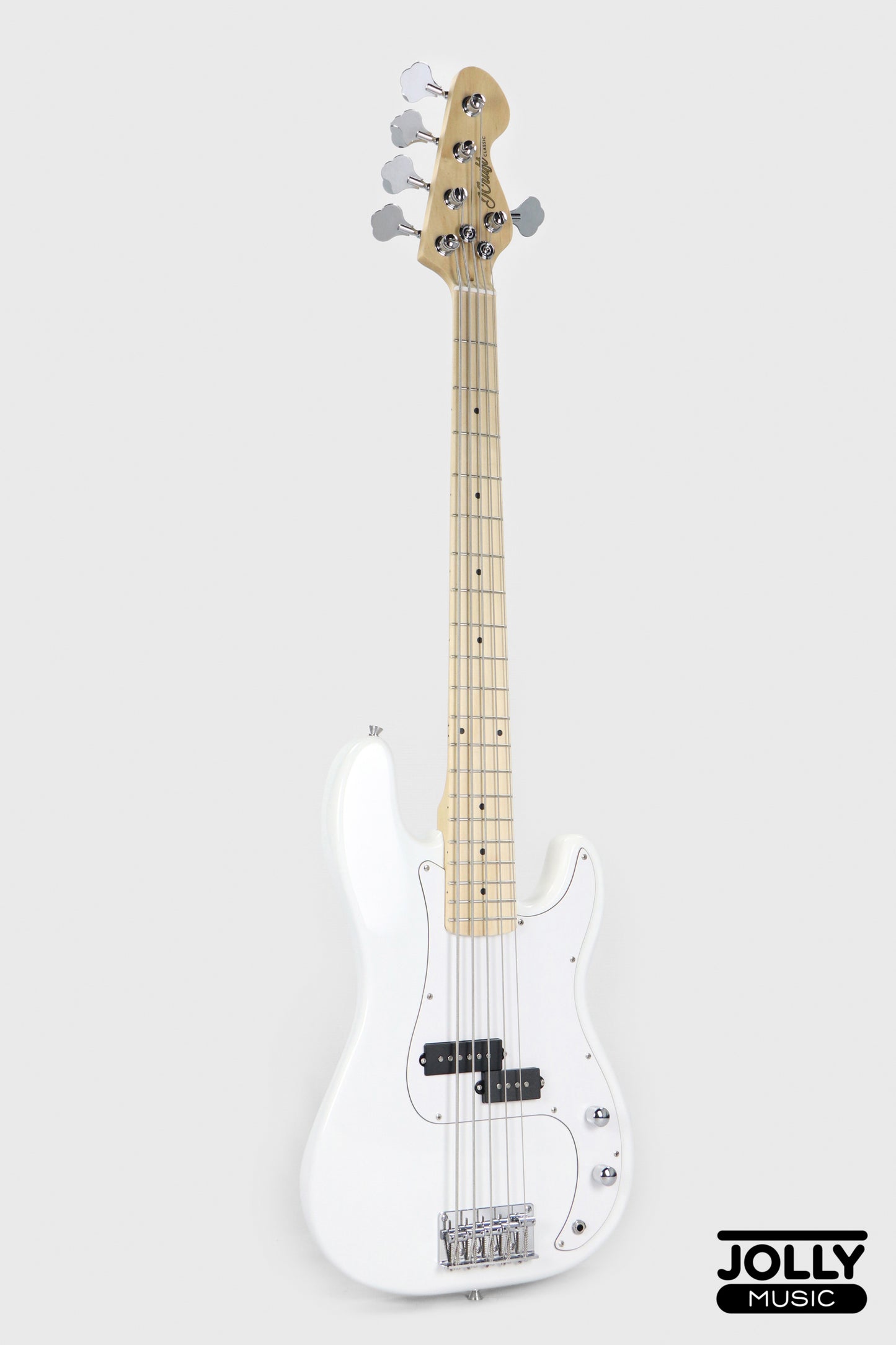 JCraft PB-1 5-String Electric Bass Guitar with Gigbag - Triple White