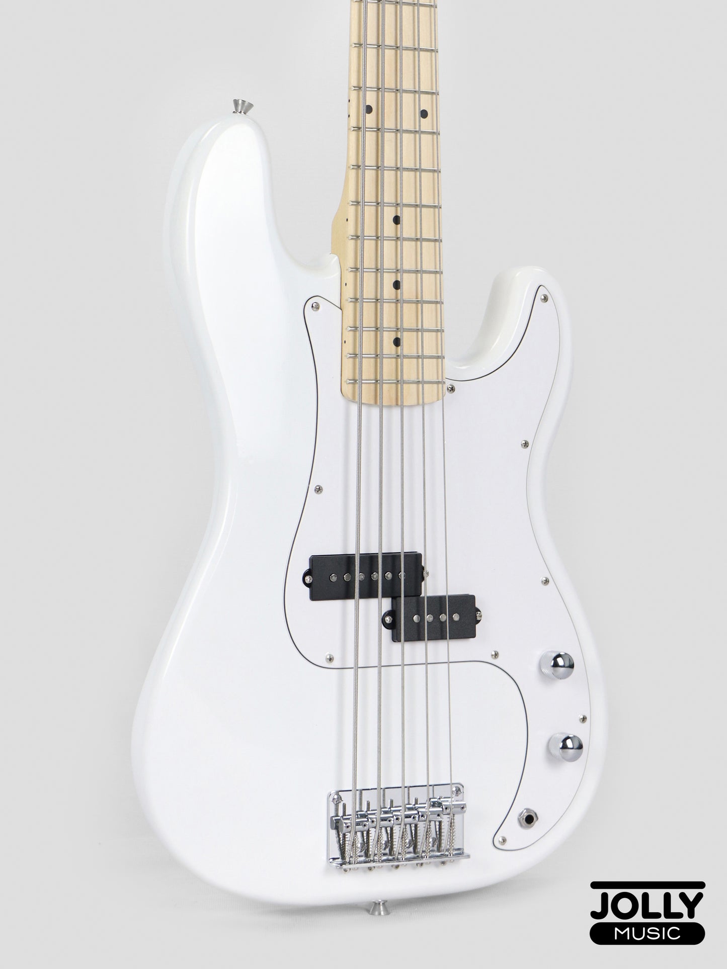 JCraft PB-1 5-String Electric Bass Guitar with Gigbag - Triple White