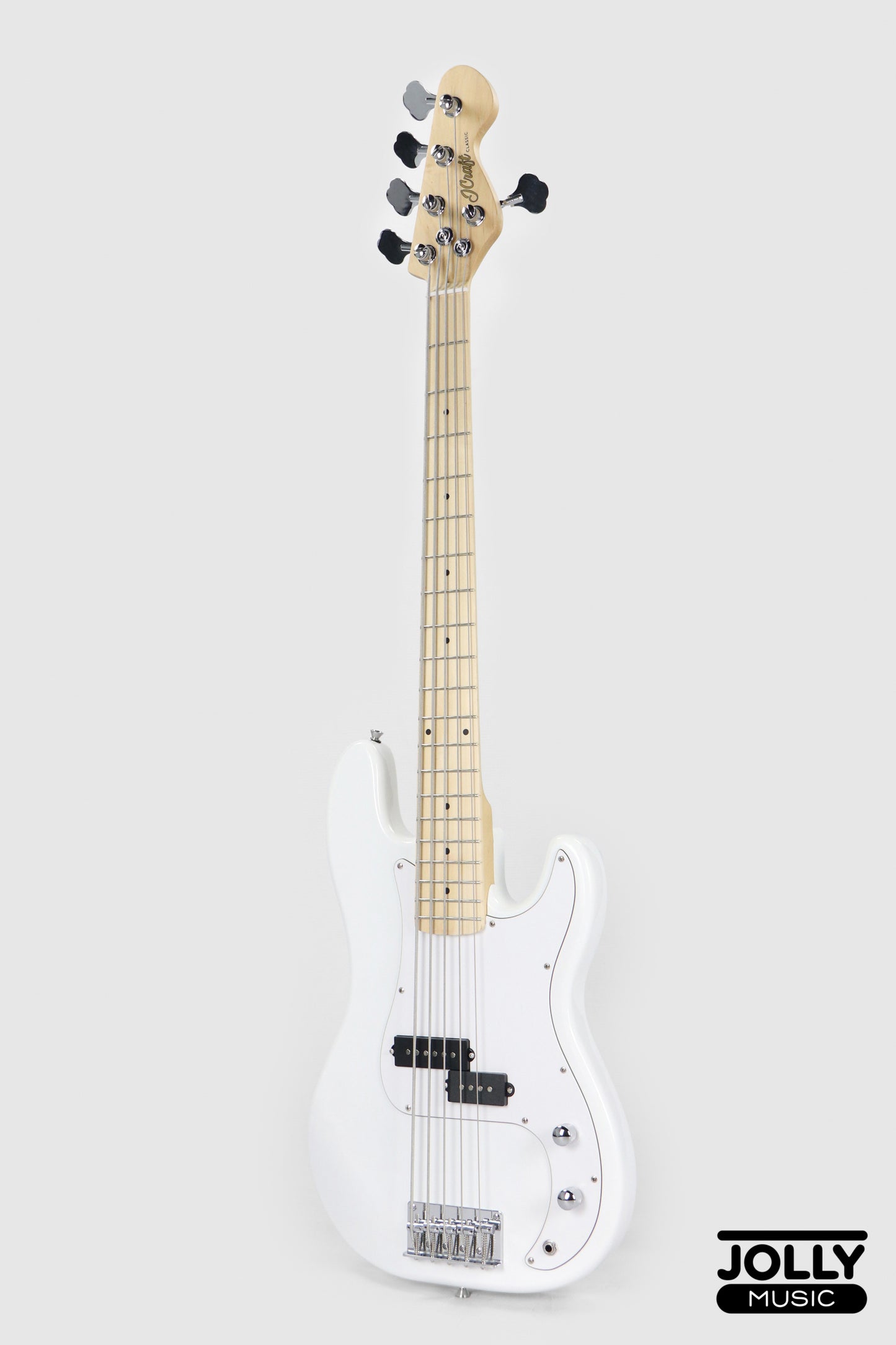 JCraft PB-1 5-String Electric Bass Guitar with Gigbag - Triple White