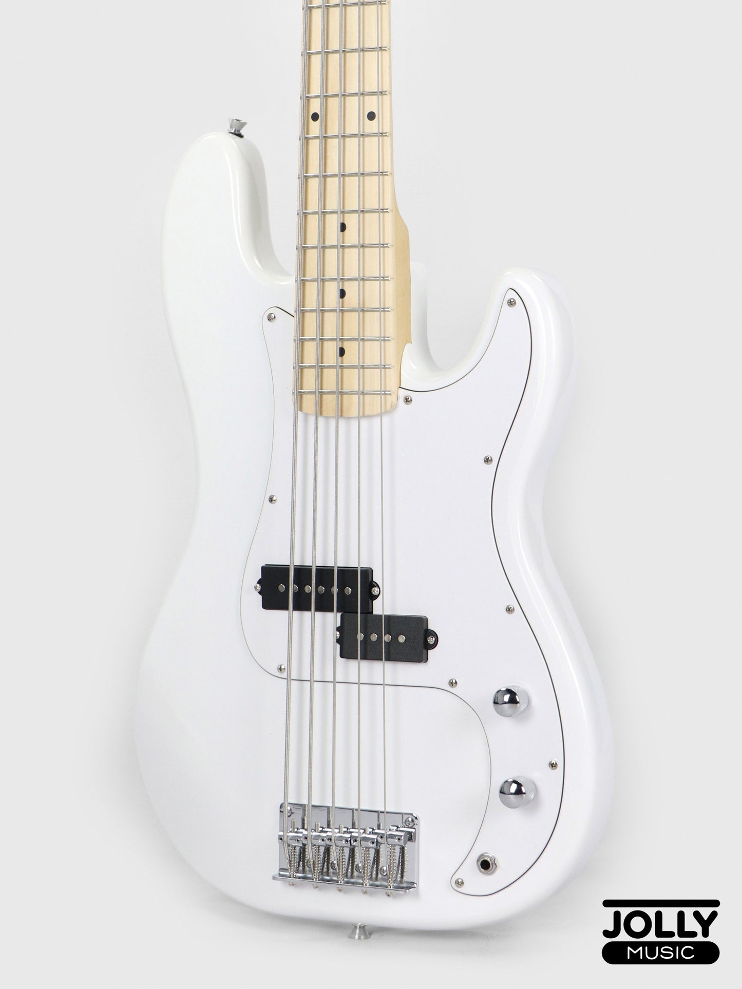 JCraft PB-1 5-String Electric Bass Guitar with Gigbag - Triple White