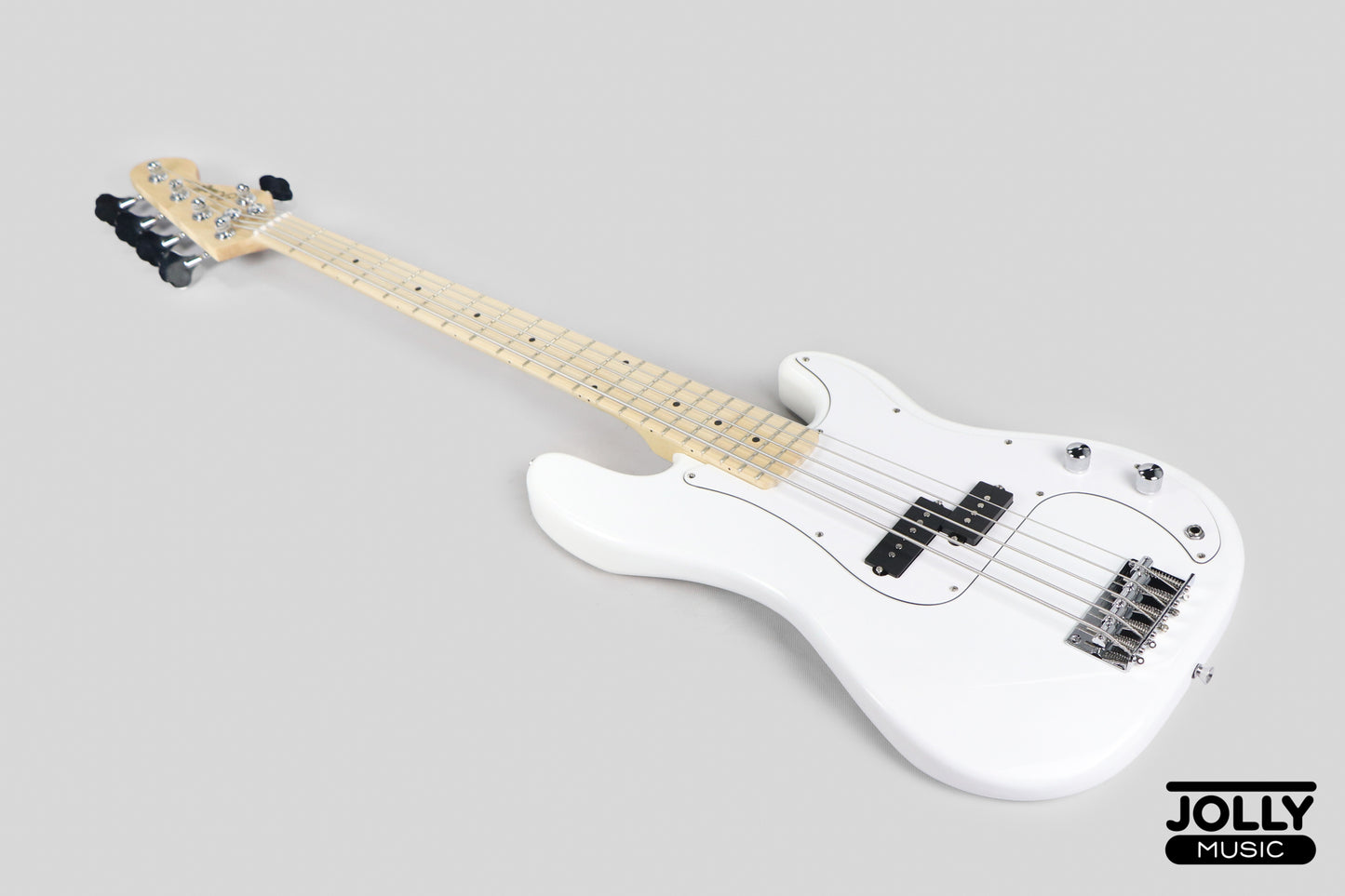 JCraft PB-1 5-String Electric Bass Guitar with Gigbag - Triple White