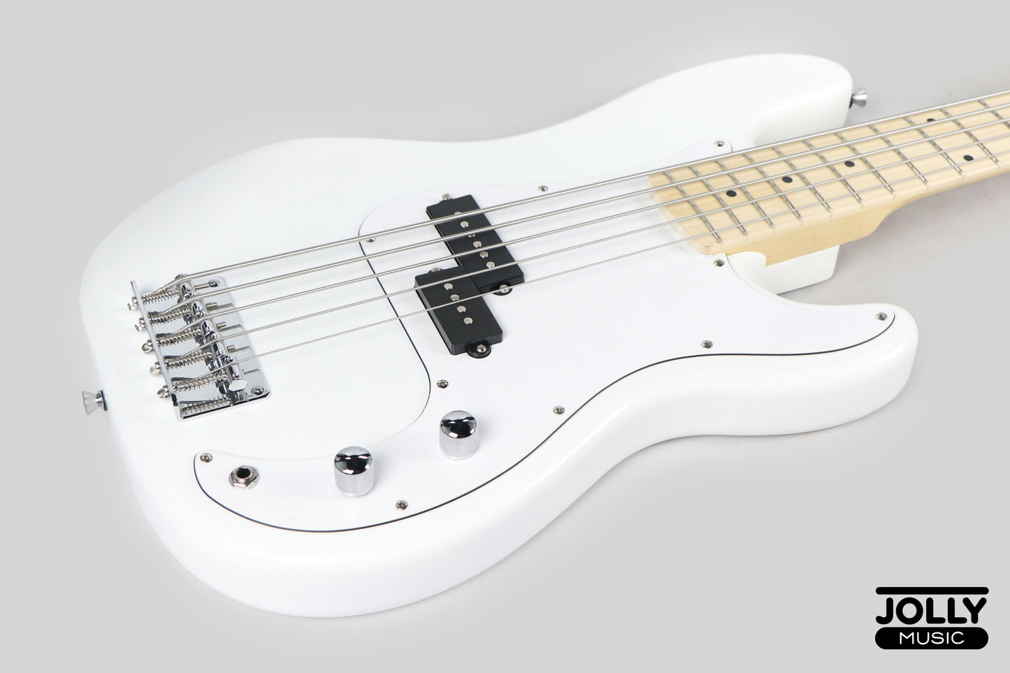 JCraft PB-1 5-String Electric Bass Guitar with Gigbag - Triple White