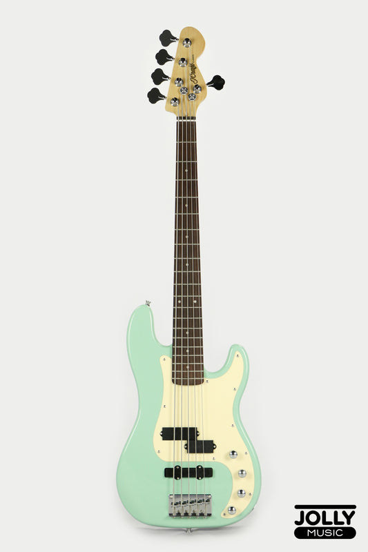 JCraft PJ-2 5-String P+J Style Bass Guitar - Mint Green