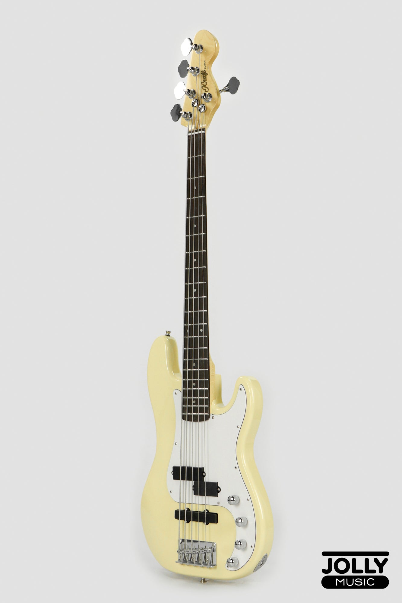 JCraft PJ-2 5-String P+J Style Bass Guitar - Milky White