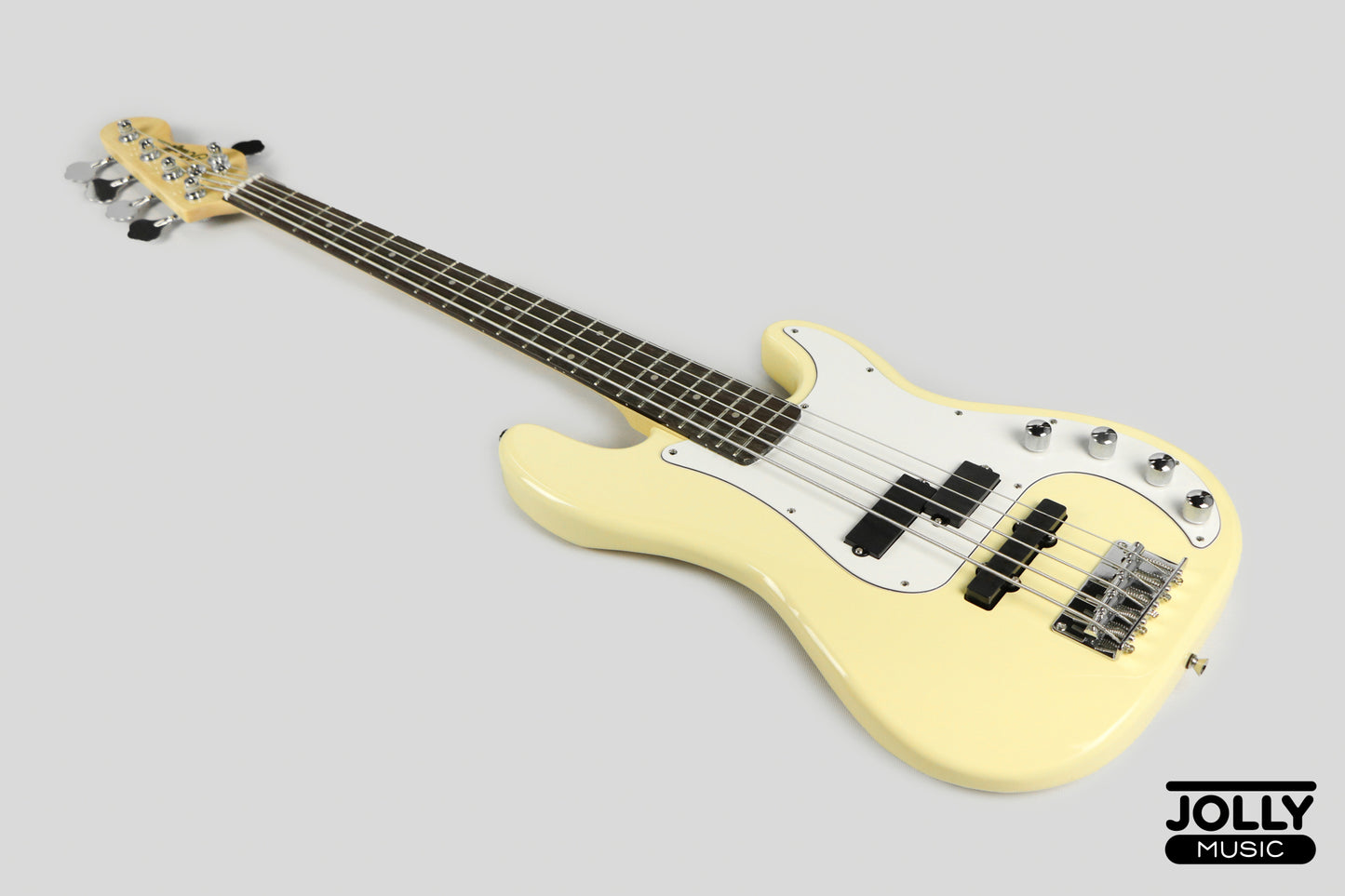 JCraft PJ-2 5-String P+J Style Bass Guitar - Milky White