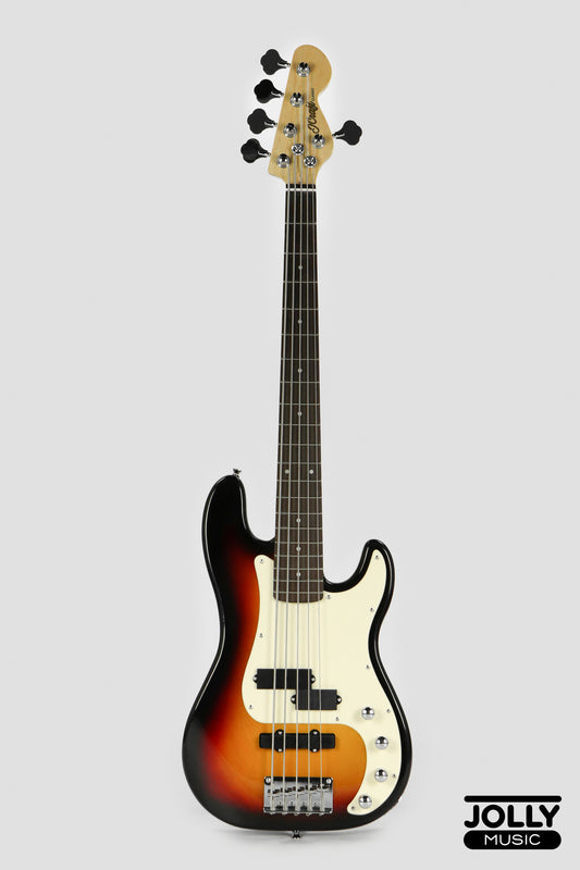 JCraft PJ-2 5-String P+J Style Bass Guitar - Sunburst