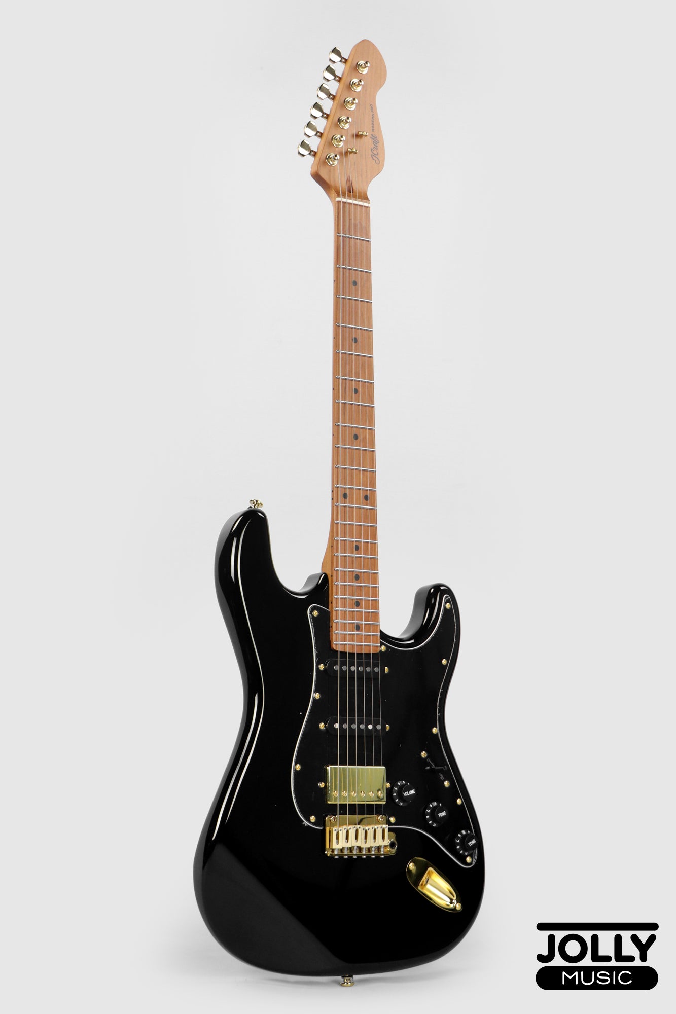 JCraft S-3HC PRO Modern HSS Electric Guitar - Black / Gold