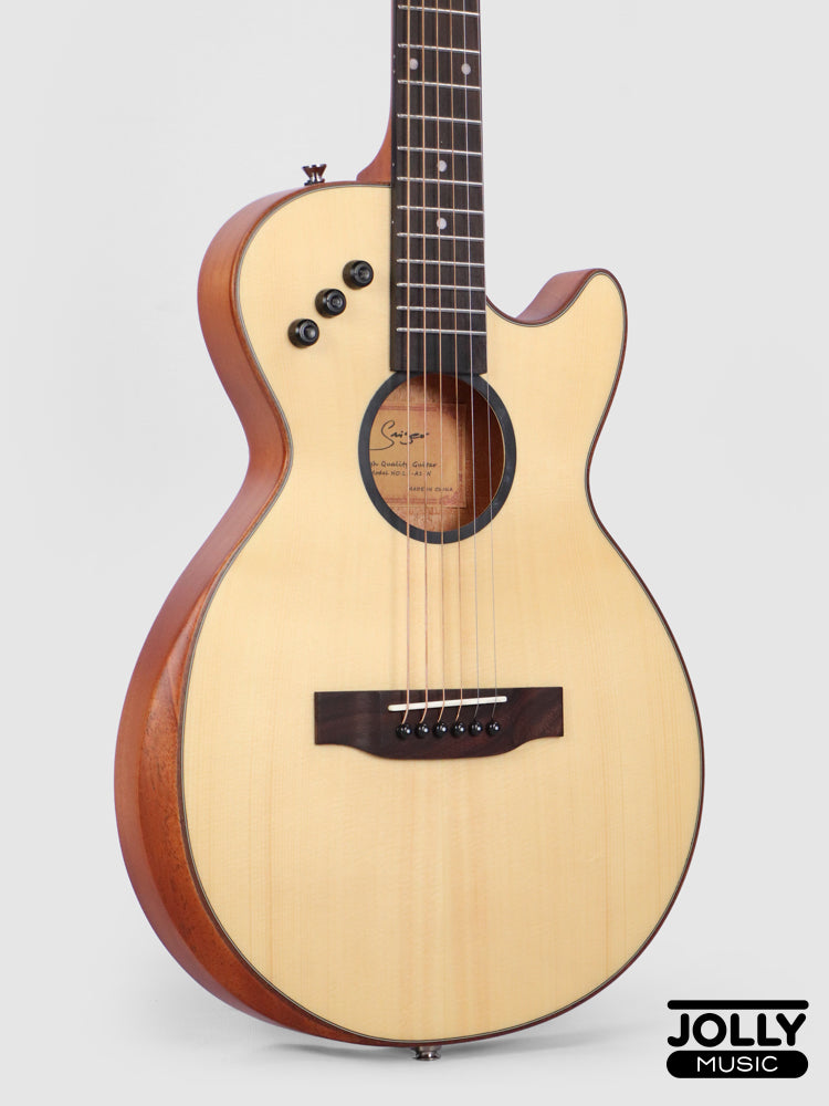 Smiger LE-A1 40-inch Cutaway Solid Top Acoustic-Electric Guitar - Natural