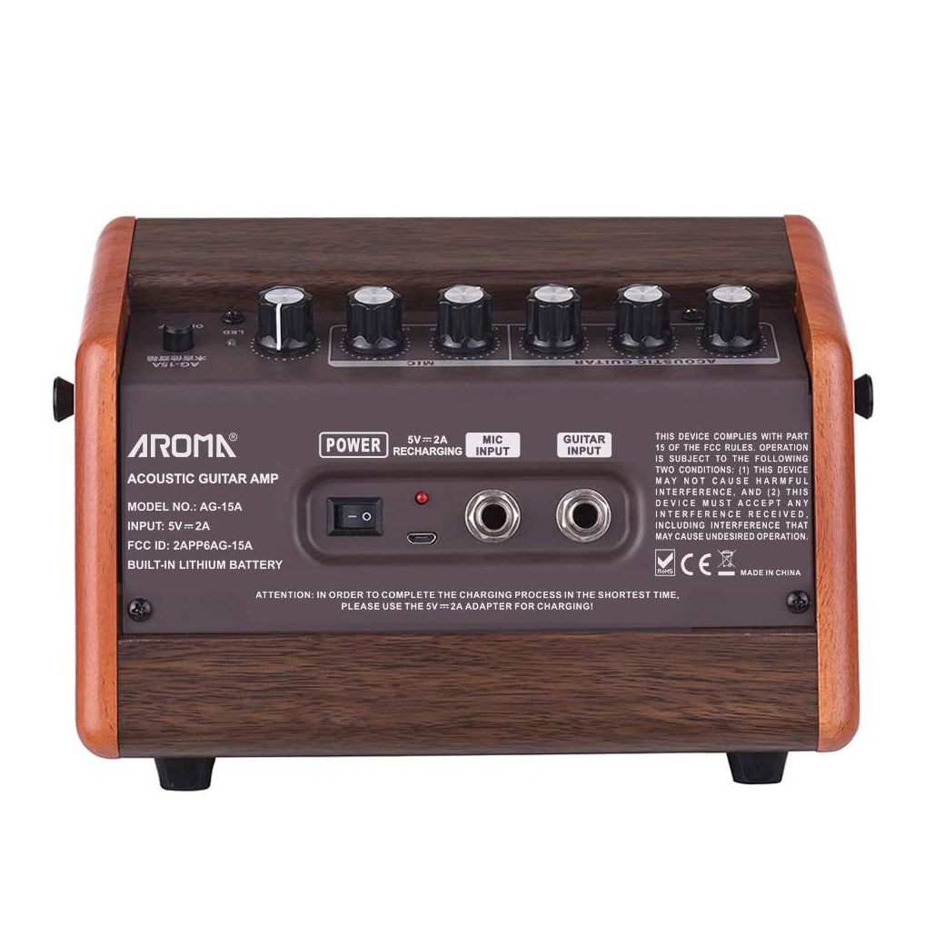Aroma AG-15A 15W Portable Acoustic Guitar Amplifier with Built-in Rechargeable Battery and Bluetooth