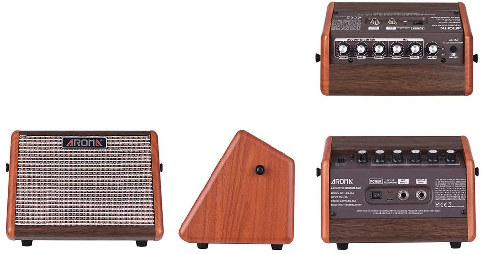 Aroma AG-15A 15W Portable Acoustic Guitar Amplifier with Built-in Rech ...