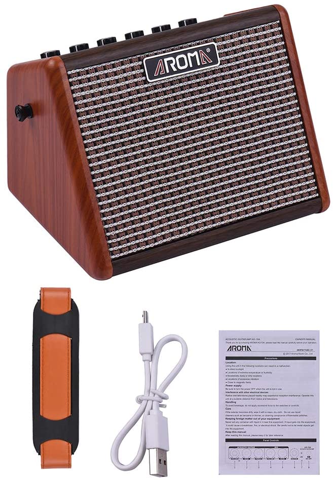Aroma AG-15A 15W Portable Acoustic Guitar Amplifier with Built-in Rech ...