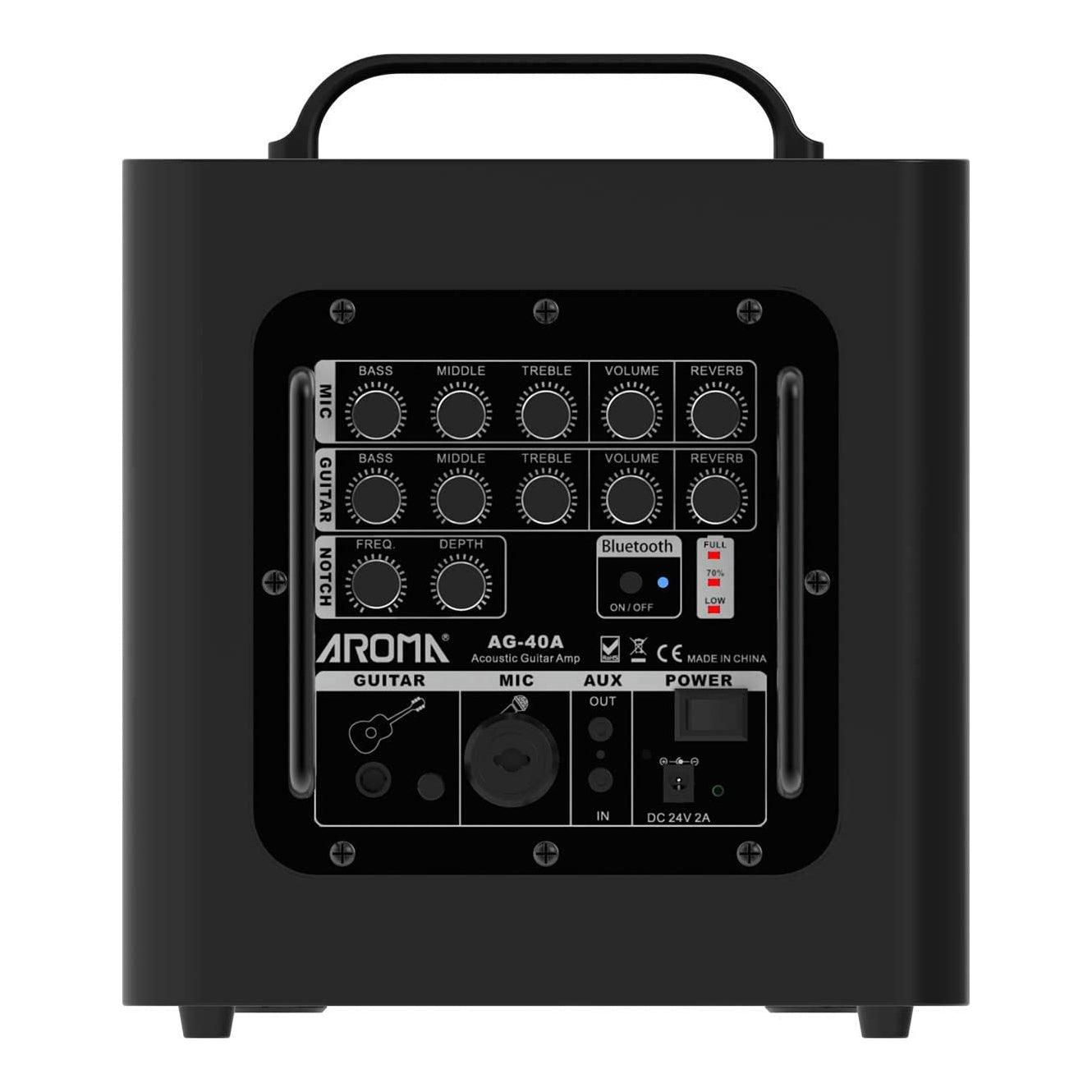 Aroma AG-40A 40W Portable Acoustic Guitar Amplifier/Micro PA or Monitor with Built-in Rechargeable Battery and Bluetooth