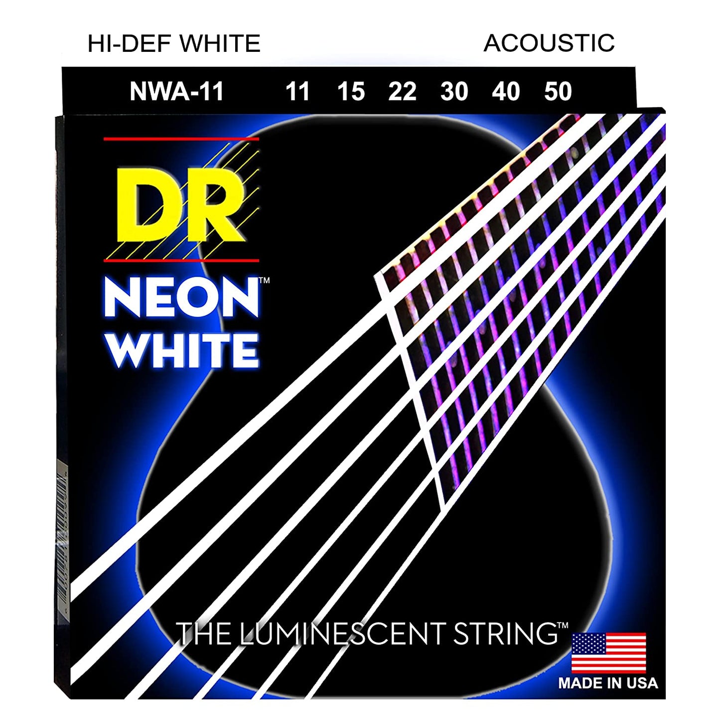 DR Hi-Def NEON White K3 Coated Acoustic Guitar Strings - GuitarPusher