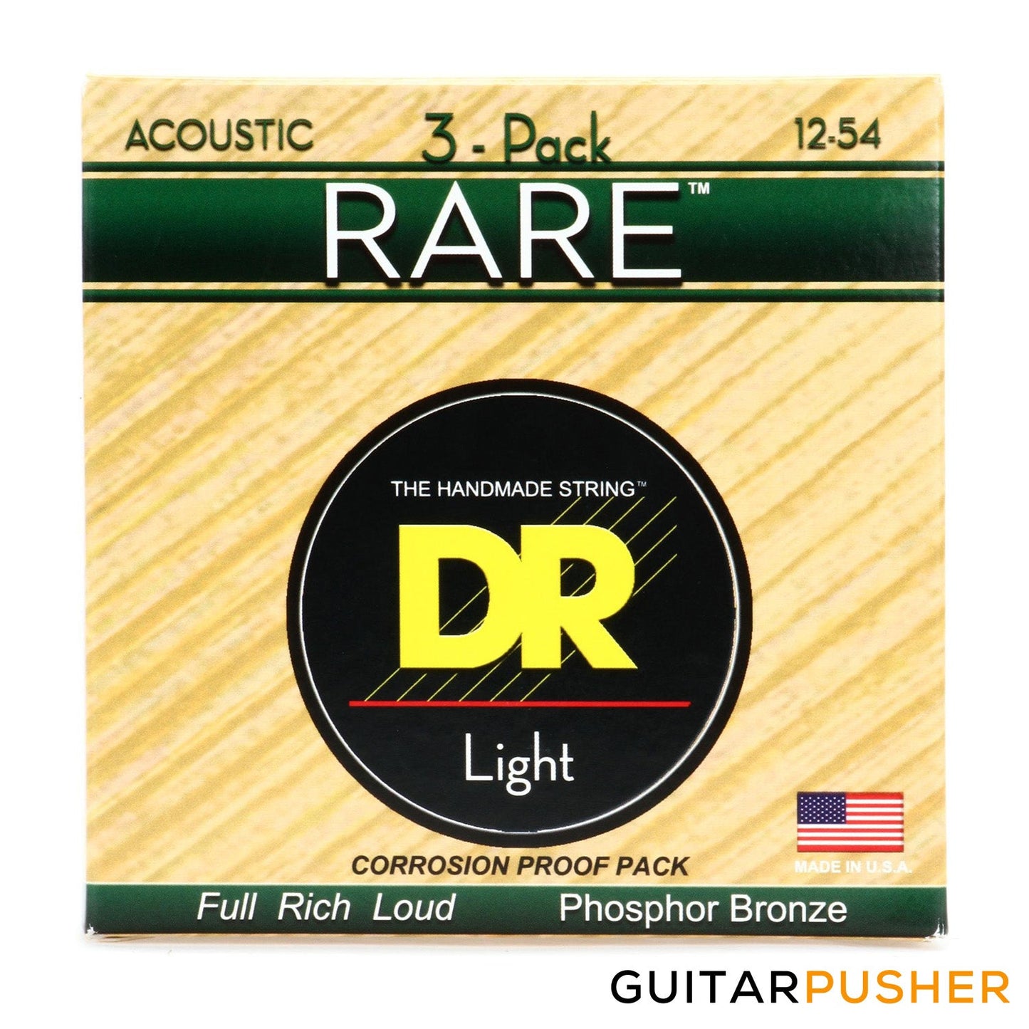 DR RPM-12-3PK Rare Light Phosphor Bronze Acoustic Guitar Strings 12-54 (12 16 24 32 42 54) 3 PACK