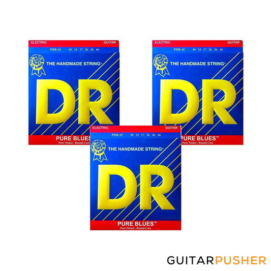 DR PHR-10 Pure Blues Medium Electric Guitar Strings 10-46 (10 13 17 26 36 46) - package of 3