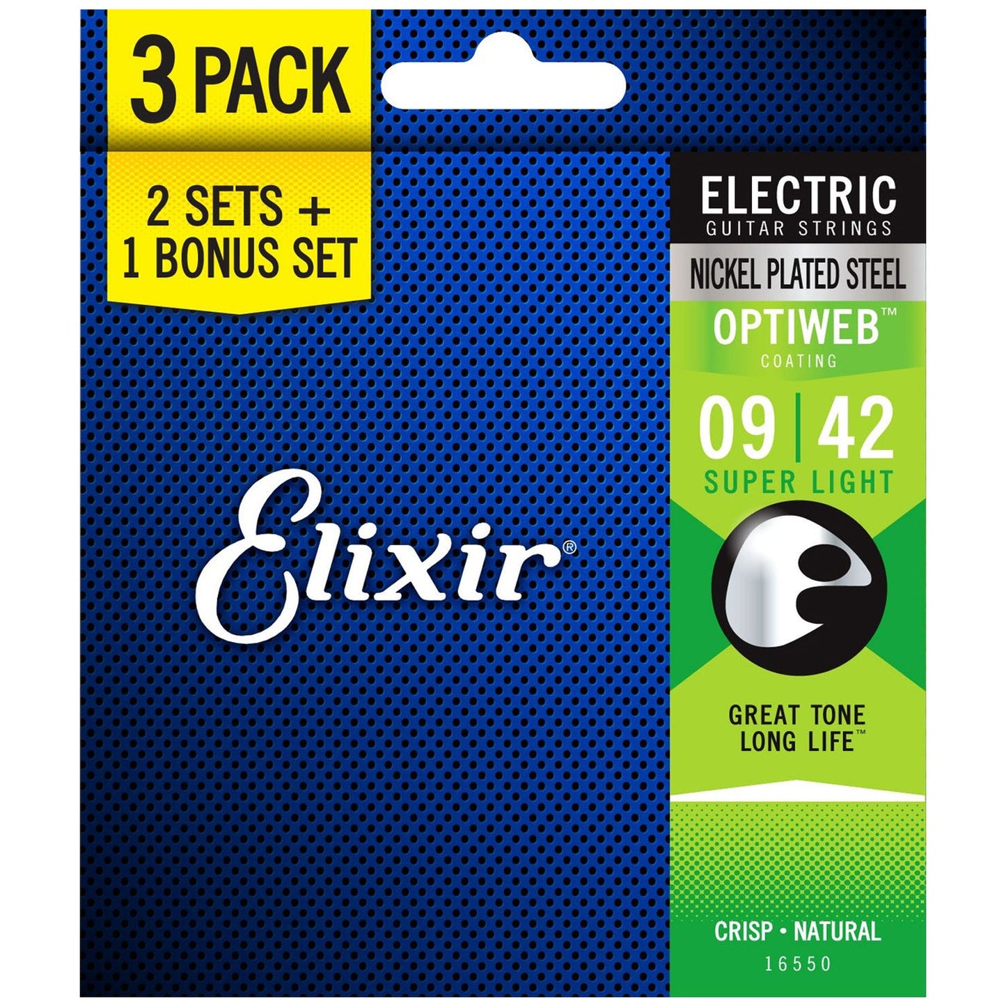 Elixir Electric Nickel Plated Steel Electric Guitar Strings with Optiweb Coating - Super Light (9 11 16 24 32 42) 3-Pack