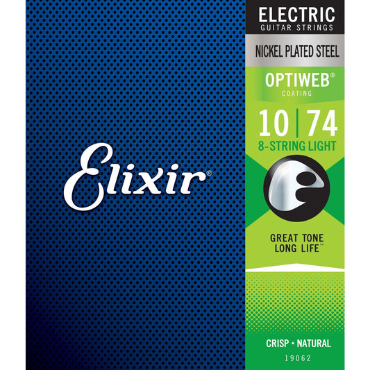 Elixir Electric Nickel Plated Steel Electric Guitar Strings with OPTIWEB Coating - 8-String Light (10 13 17 30 42 54 64 74)