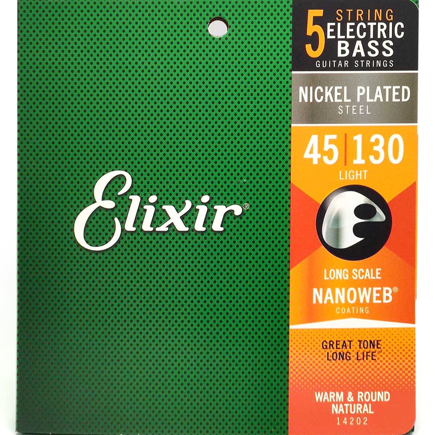 Elixir Electric Bass 5-String Nickel Plated Steel Bass Guitar Strings with NANOWEB Coating