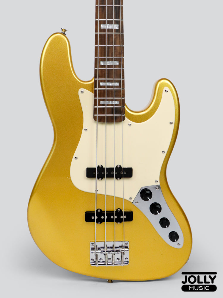 JCraft JB-2A Active J-Offset 4-String Bass Guitar with Gibtronics J-Preamp / Shielding - Metallic Gold