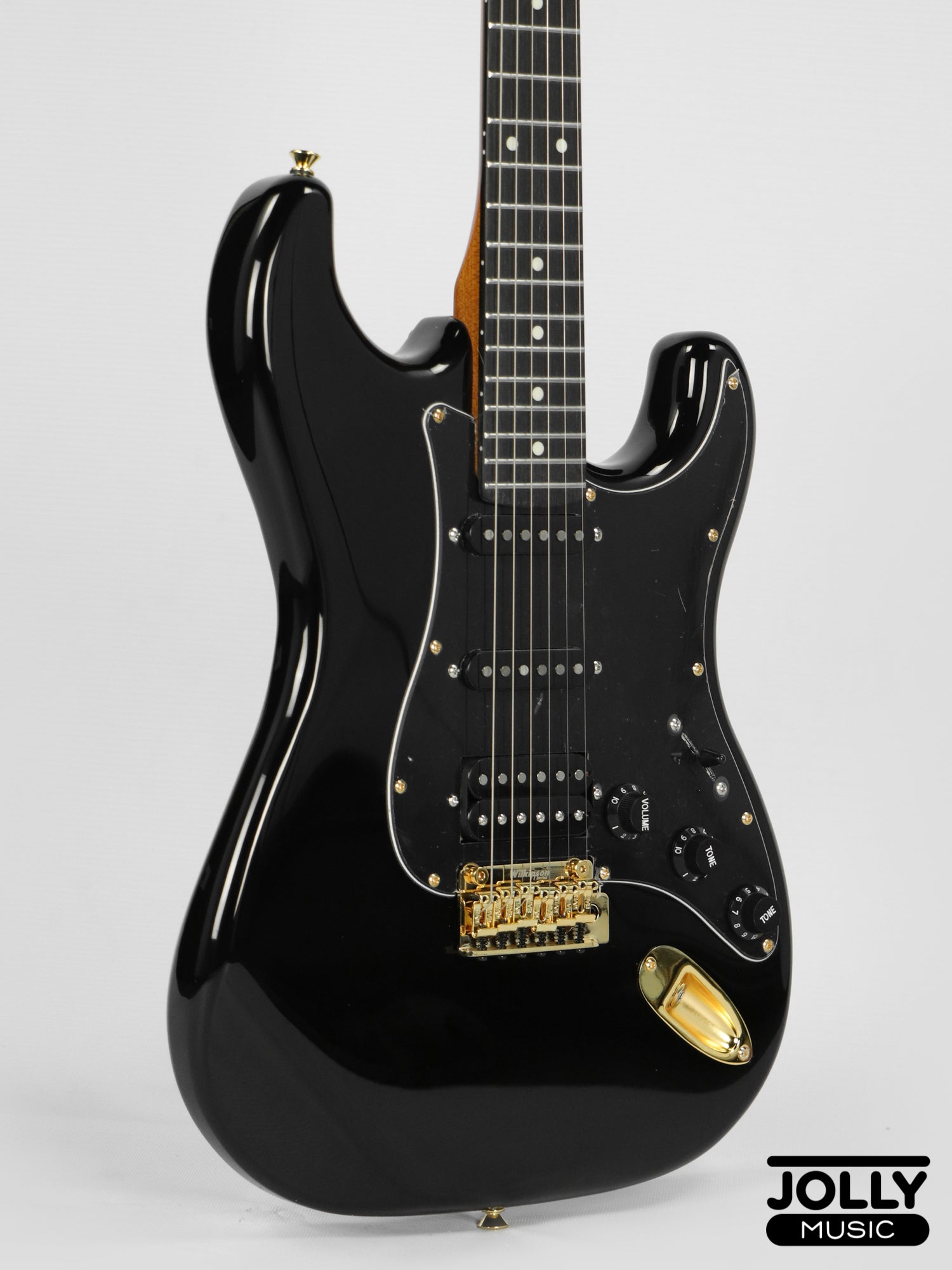 Black and store gold electric guitar