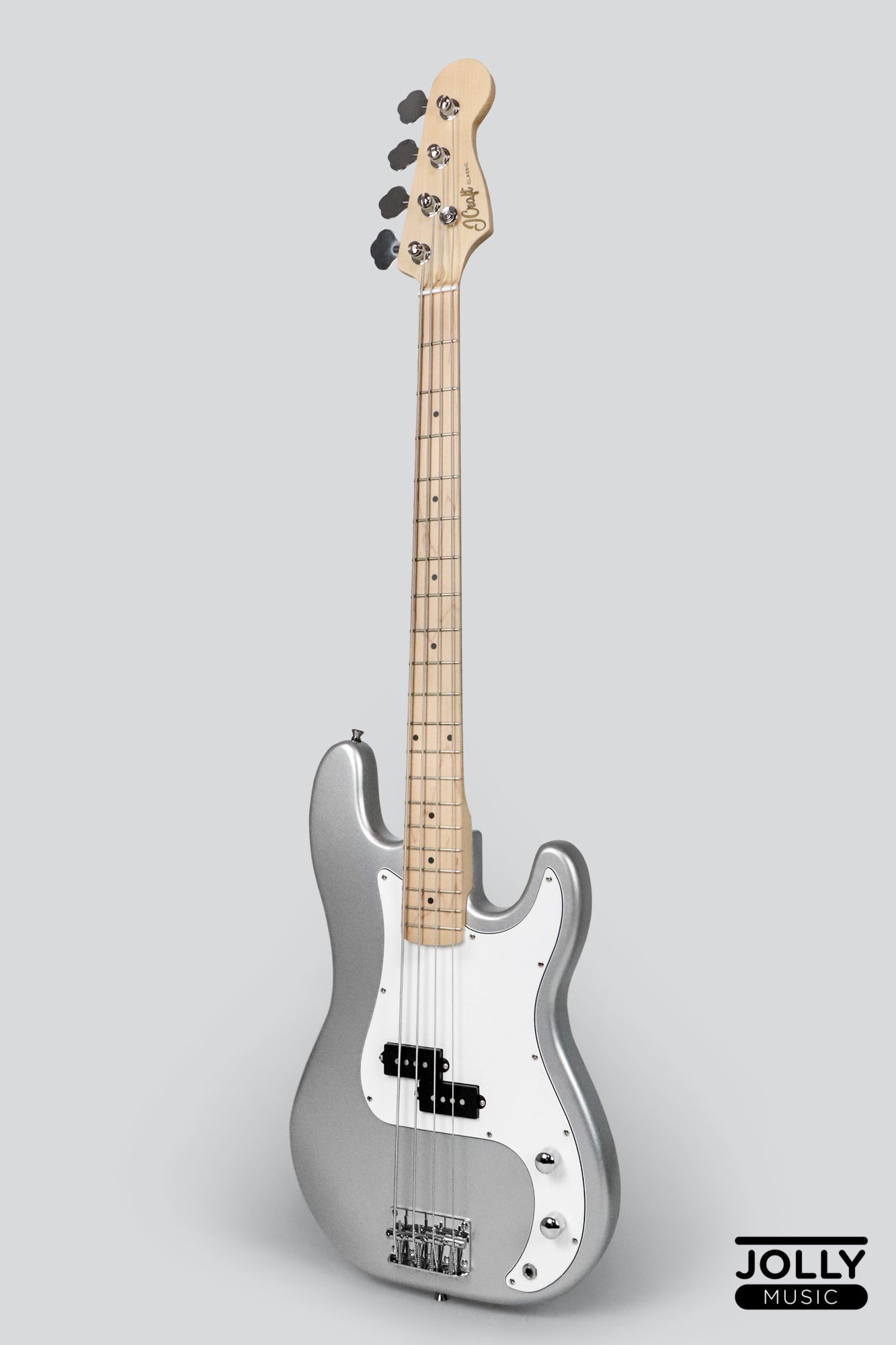 JCraft PB-1 4-String Electric Bass Guitar with Gigbag - Silver Sky
