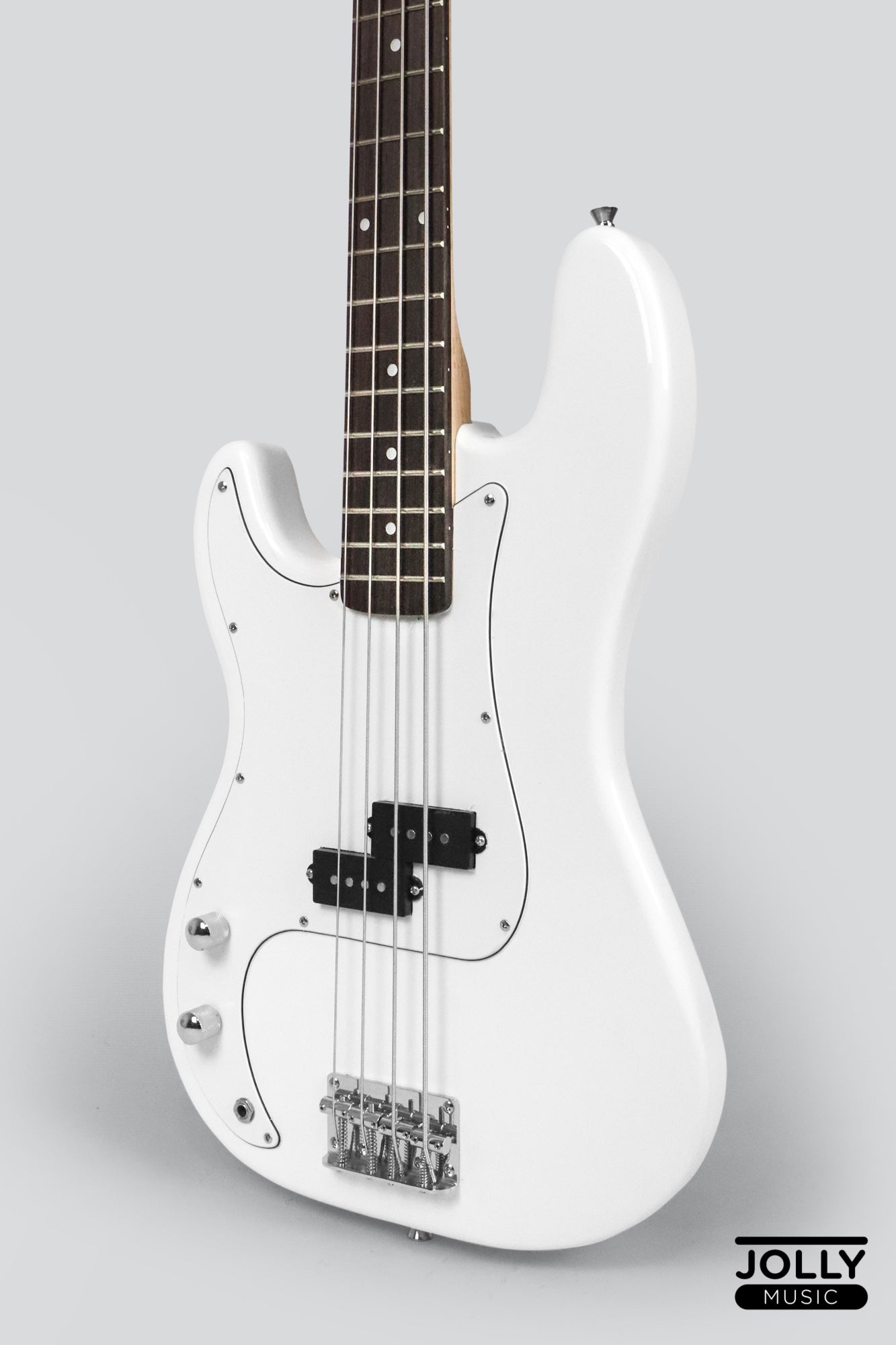 JCraft PB-1 Left Handed 4-String Electric Bass Guitar with Gigbag - Triple White