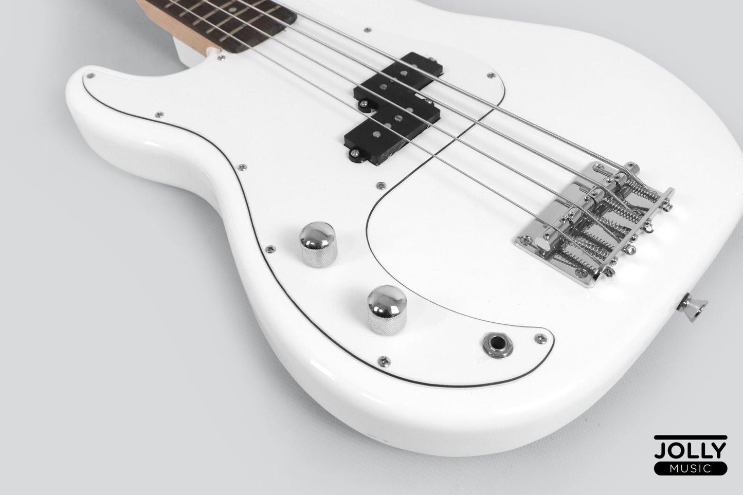 JCraft PB-1 Left Handed 4-String Electric Bass Guitar with Gigbag - Triple White