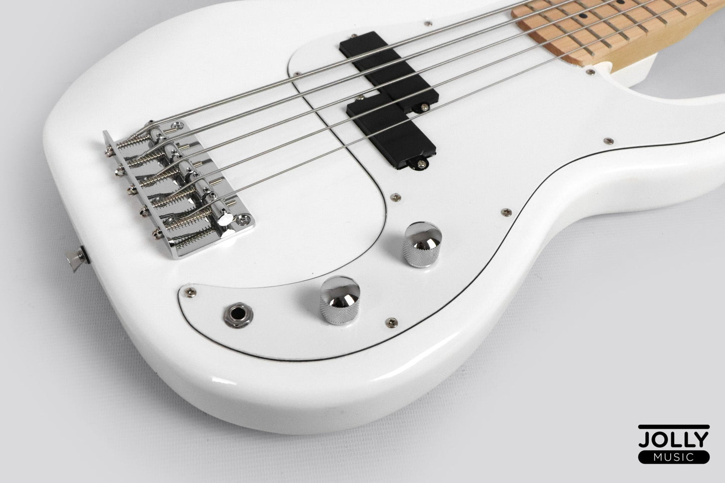 JCraft PB-1 5-String Electric Bass Guitar with Gigbag - Triple White
