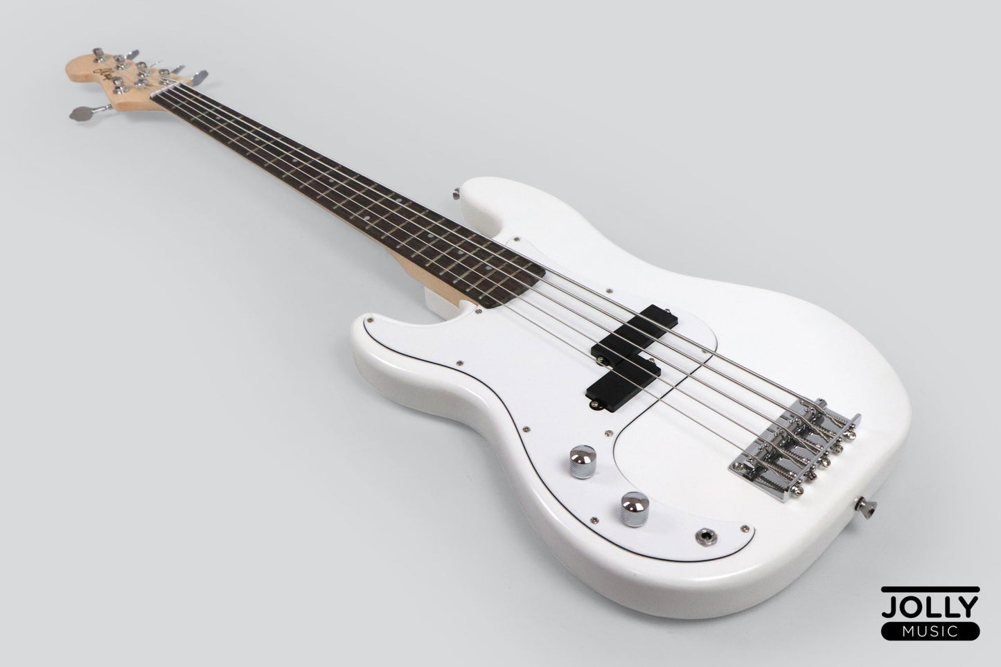 JCraft PB-1 Left Handed 5-String Electric Bass Guitar with Gigbag - Triple White