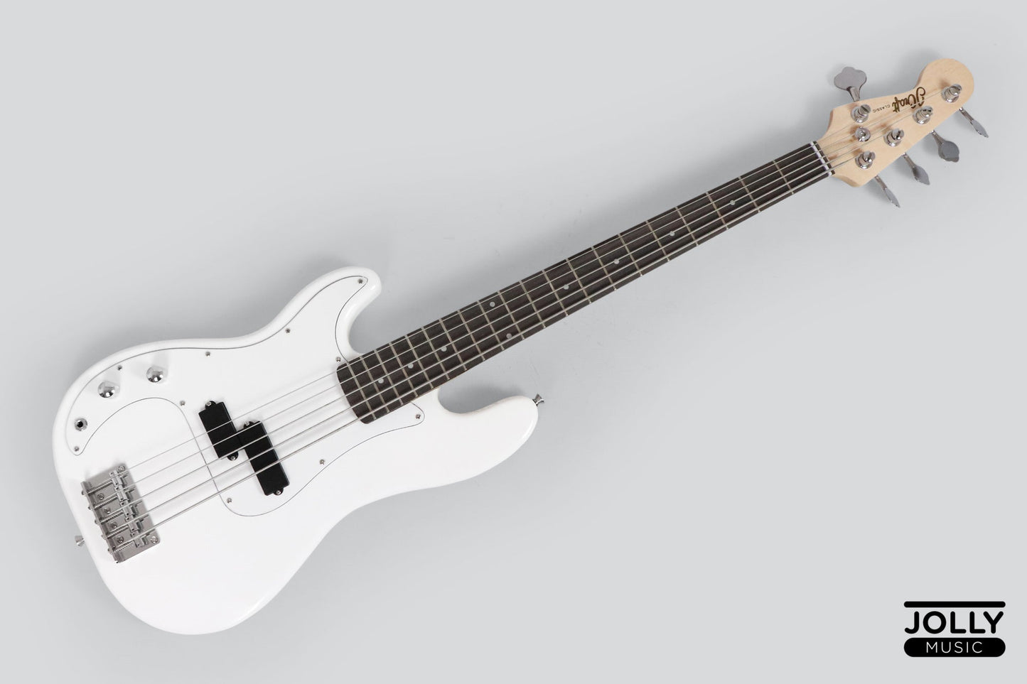 JCraft PB-1 Left Handed 5-String Electric Bass Guitar with Gigbag - Triple White