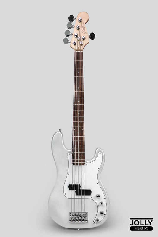 JCraft PB-2A Active 5-String Bass Guitar - Silver Sky