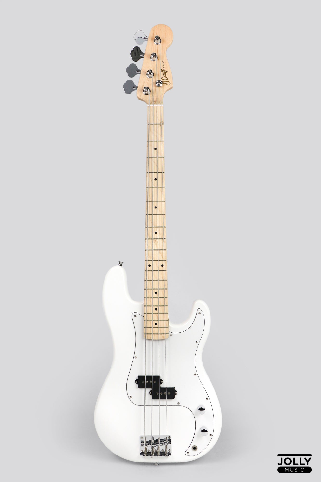 JCraft PB-1 4-String Electric Bass Guitar with Gigbag - Triple White
