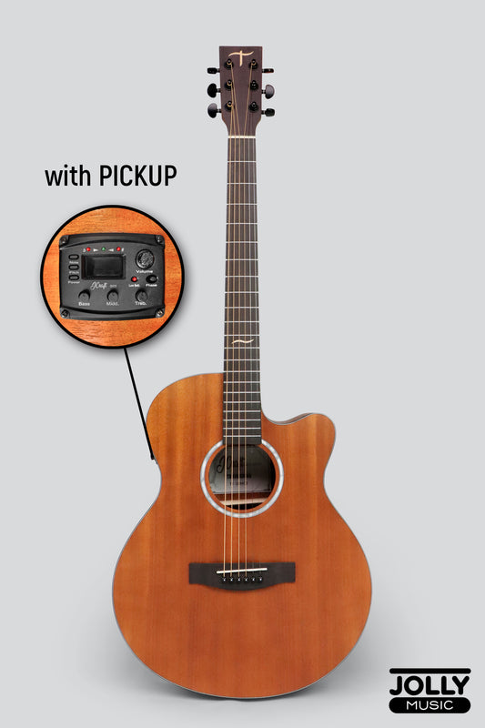 JCraft Troubadour TF-10MCE Small Jumbo All-Mahogany Acoustic-Electric Guitar with soft case