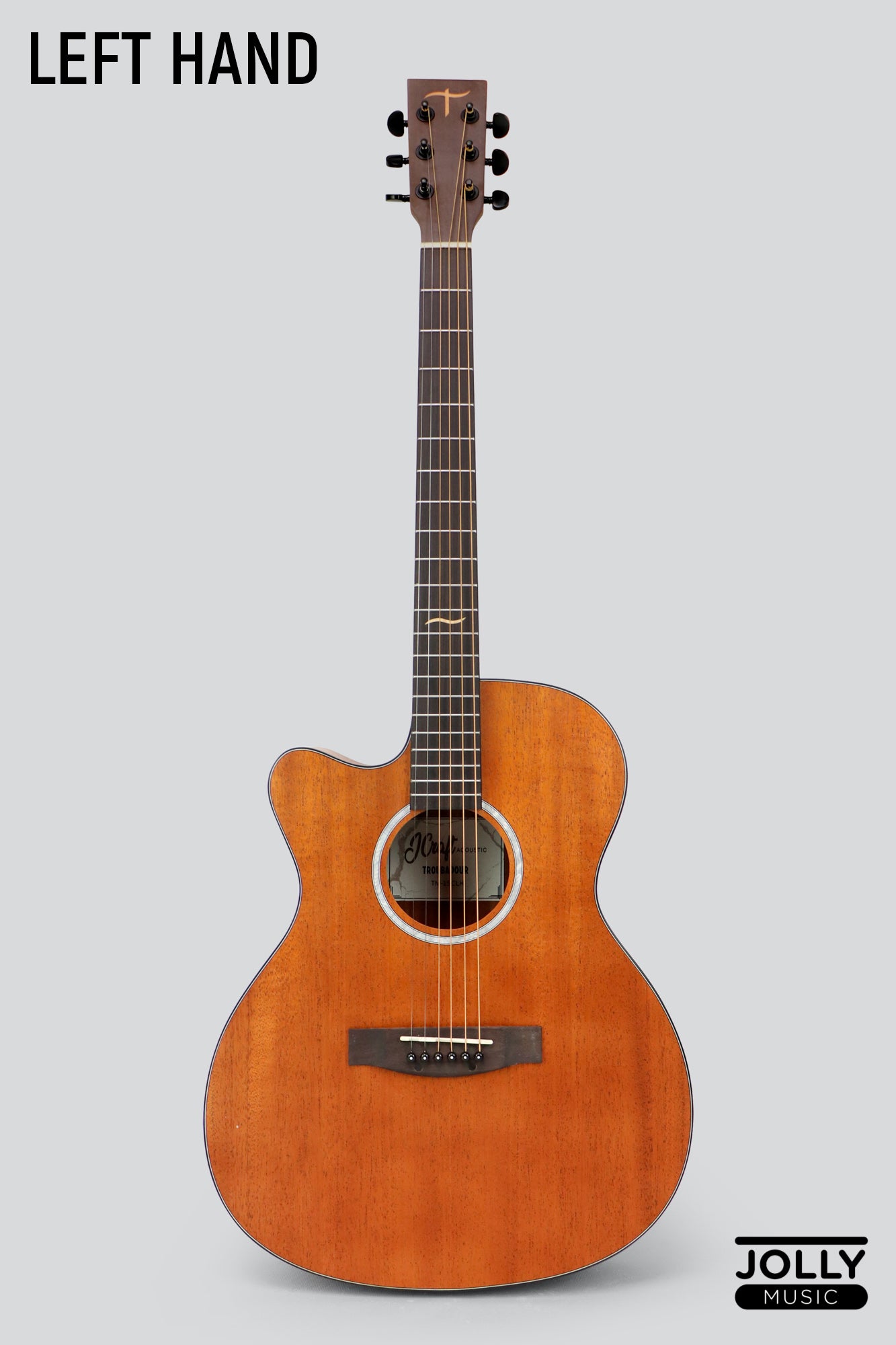 JCraft Troubadour TM-15C LEFT HAND All-Mahogany Orchestra Cutaway Acoustic Guitar with soft case