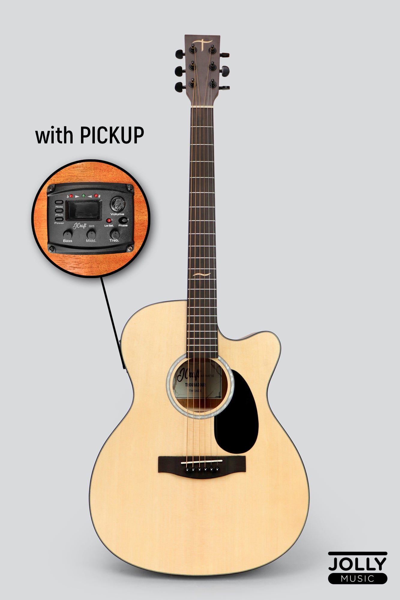 JCraft Troubadour TM-16CE Orchestra Spruce Acoustic-Electric Guitar with soft case