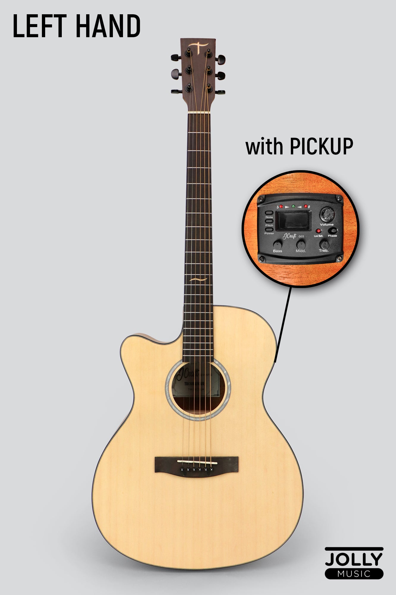 JCraft Troubadour TM-16CE LH Orchestra Spruce Acoustic-Electric Guitar with soft case LEFT HAND