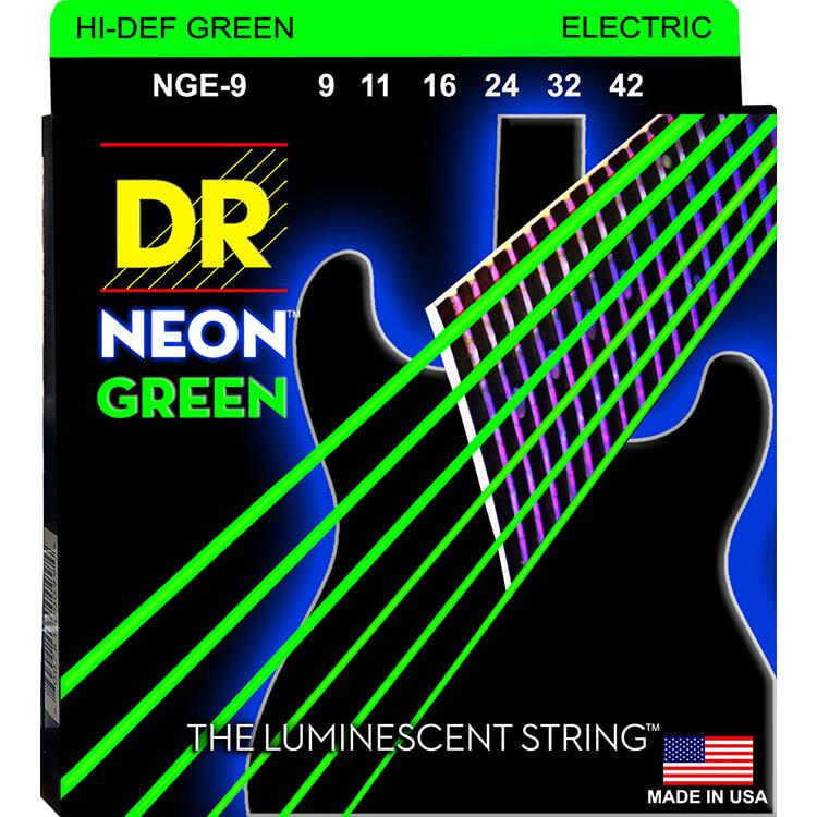 DR Neon Green Coated Electric Guitar Standard Strings